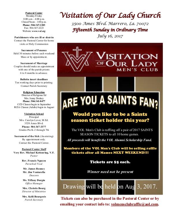 VOL Parish Weekly Bulletin July 16, 2017