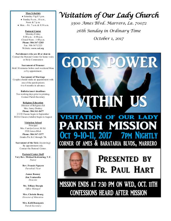 VOL Parish Weekly Bulletin October 1, 2017