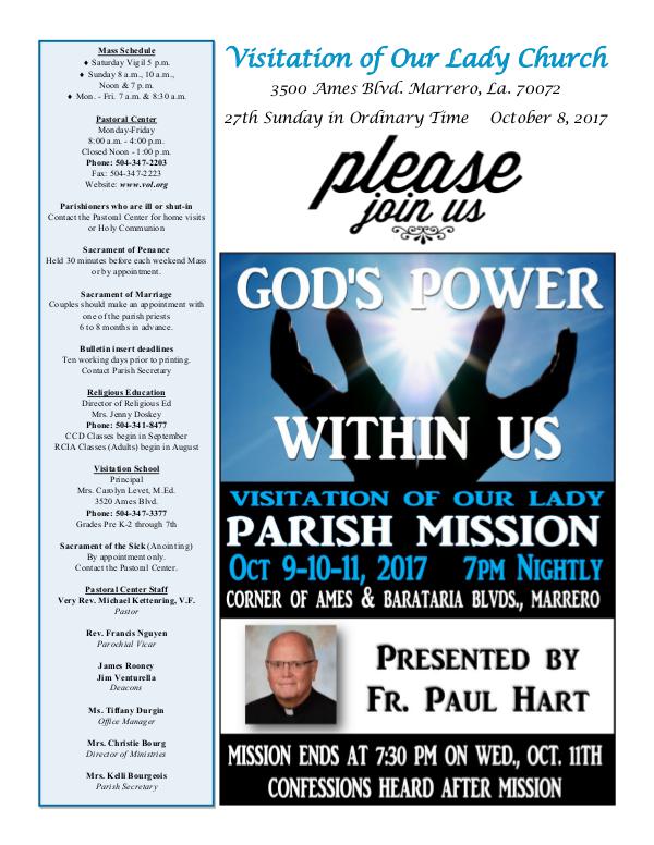 VOL Parish Weekly Bulletin October 8, 2017