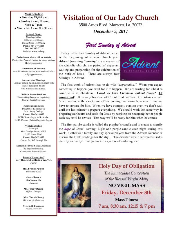 VOL Parish Weekly Bulletin December 3, 2017