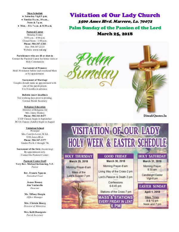 VOL Parish Weekly Bulletin March 25, 2018