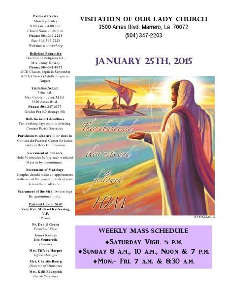 VOL Parish Weekly Bulletin January 25, 2015
