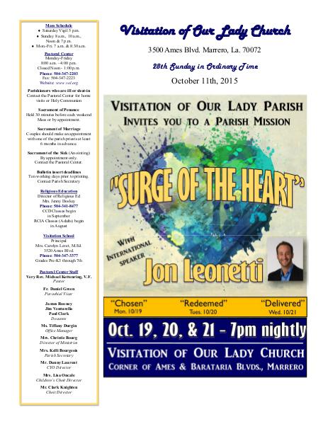 VOL Parish Weekly Bulletin October 11, 2015