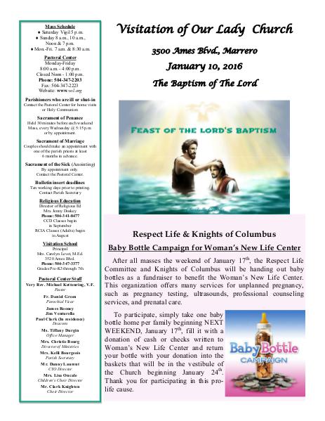 VOL Parish Weekly Bulletin January 10, 2016