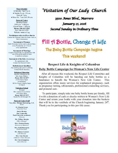 VOL Parish Weekly Bulletin January 17, 2016