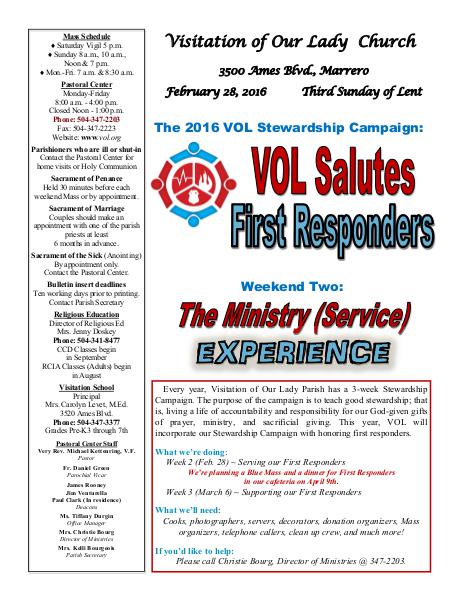 VOL Parish Weekly Bulletin February 28, 2016
