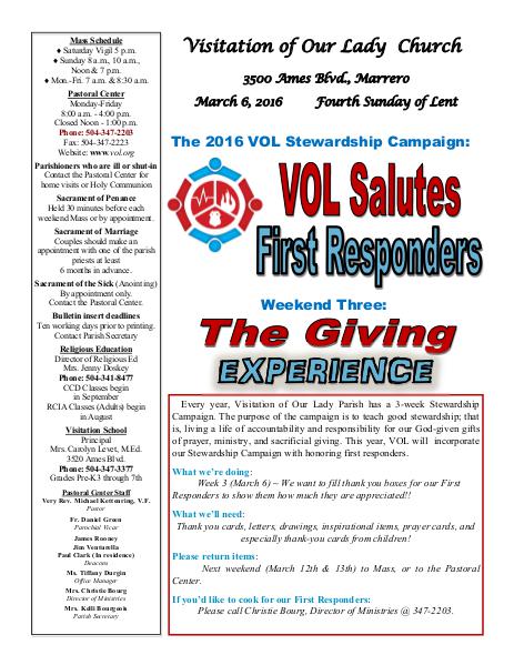 VOL Parish Weekly Bulletin March 6, 2016
