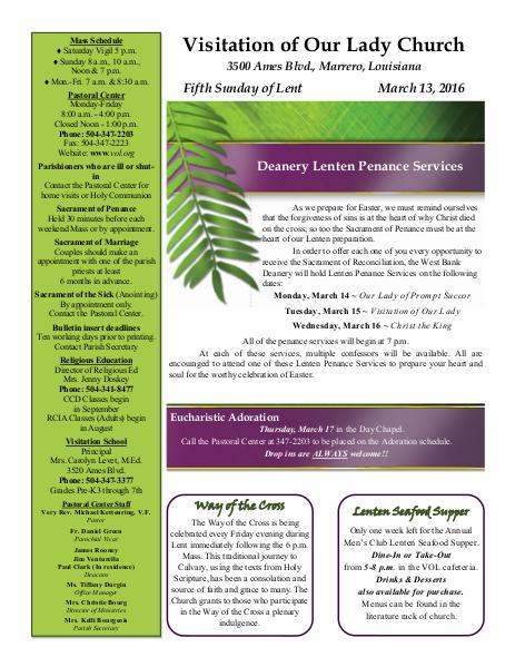 VOL Parish Weekly Bulletin March 13, 2016