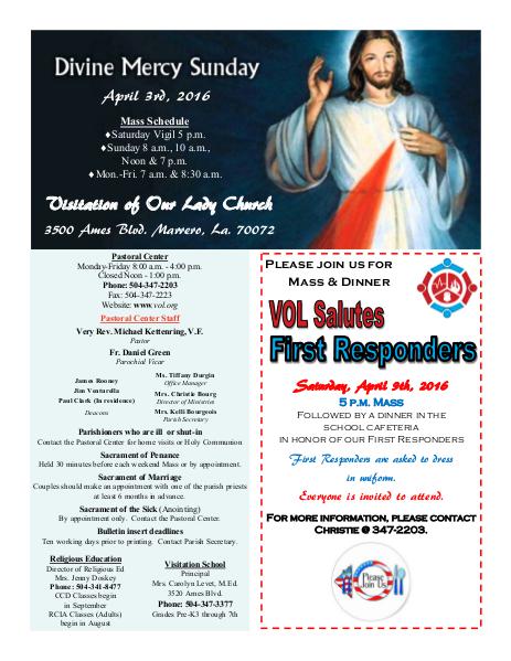 VOL Parish Weekly Bulletin April 3, 2016