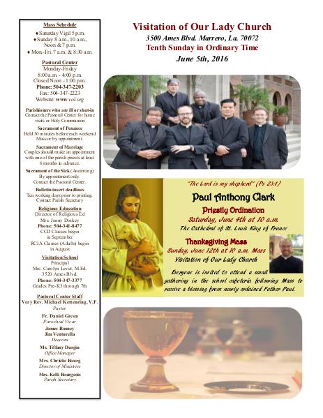 VOL Parish Weekly Bulletin June 5, 2016