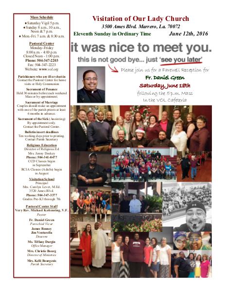 VOL Parish Weekly Bulletin June 12, 2016 Bulletin