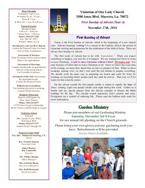 VOL Parish Weekly Bulletin November 27, 2016