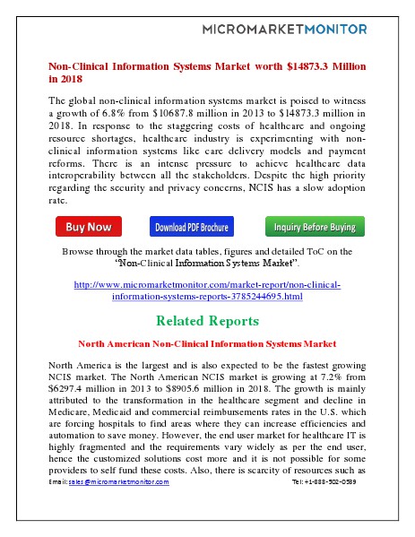Non-Clinical Information Systems Market by 2018 June 2014
