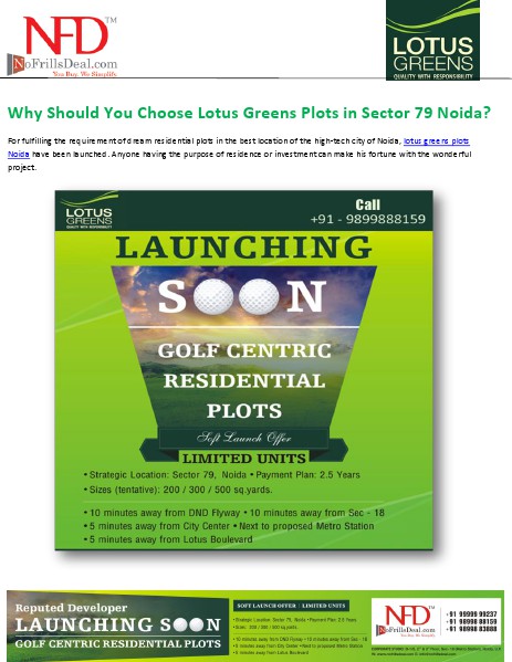 Why Should You Choose Lotus Greens Plots in Sector 79 Noida? Golf Centric View