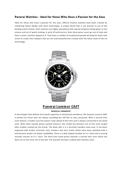 Panerai Watches - Ideal for those Who Have a Passion for the Seas 1
