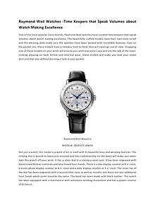 Raymond Weil Watches -Time Keepers that Speak Volumes about Watch Making Excellence