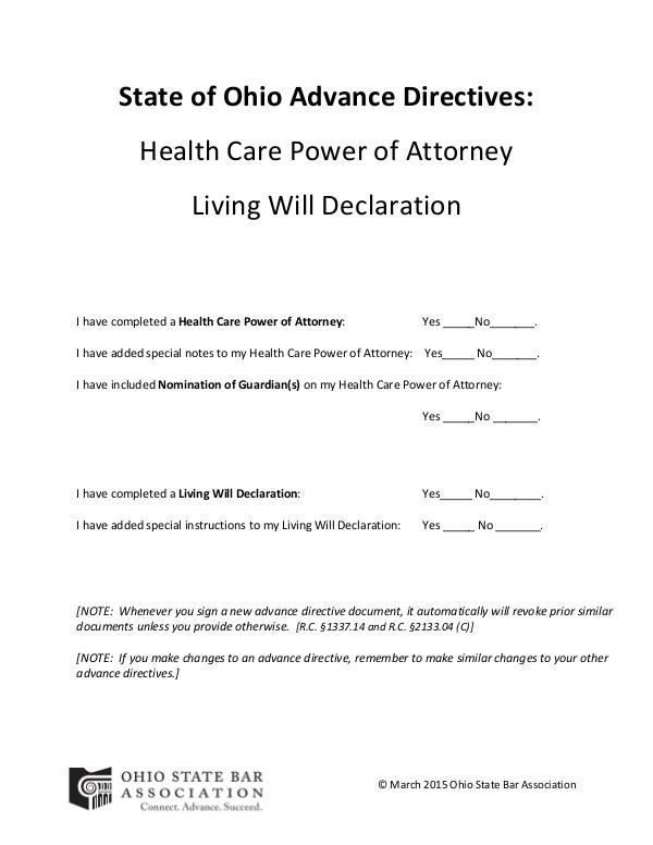 Patient Education Advance Directives State of Ohio Forms