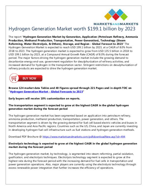Hydrogen Generation Market worth $199.1 billion by 2023 Hydrogen Generation Market  - Global Forecast to 2