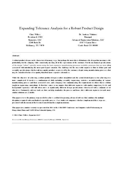 Expanding Tolerance Analysis for a Robust Product Design Expanding Tolerance Analysis for a Robust Product