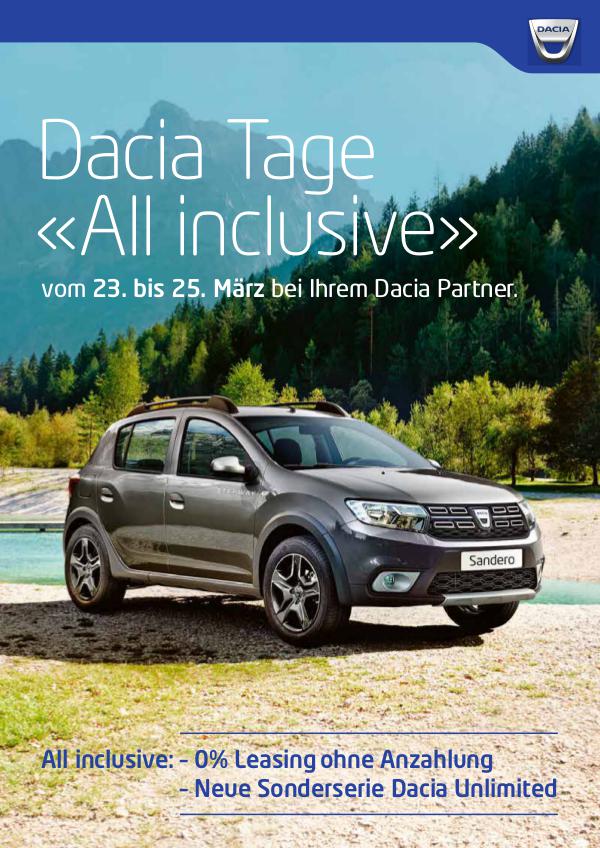 Dacia Tage «All inclusive» Vom 23. bis 25. März bei Ihrem Dacia Partner.
