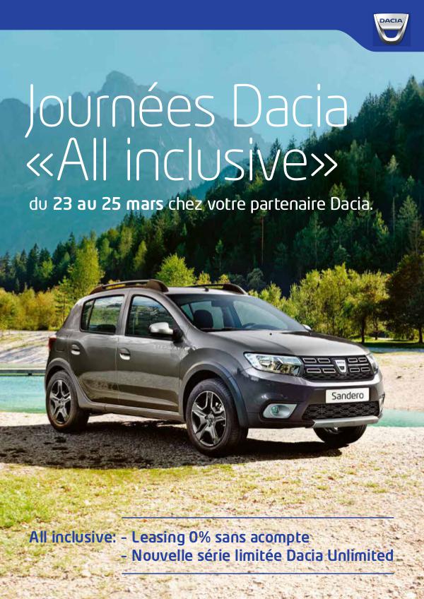 Journées Dacia «All inclusive» Du 23 au 25 mars chez votre partenaire Dacia.