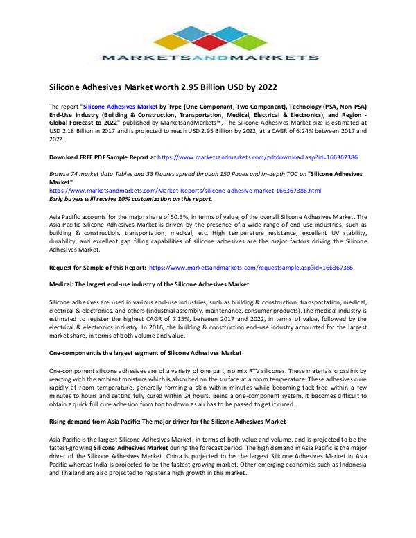 Silicone Adhesives Market Silicone Adhesives Market worth 2.95 Billion USD b