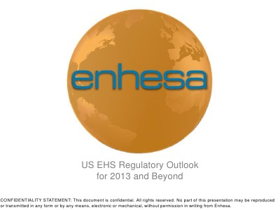 Webinars US EHS Regulatory Outlook for 2013 and Beyond