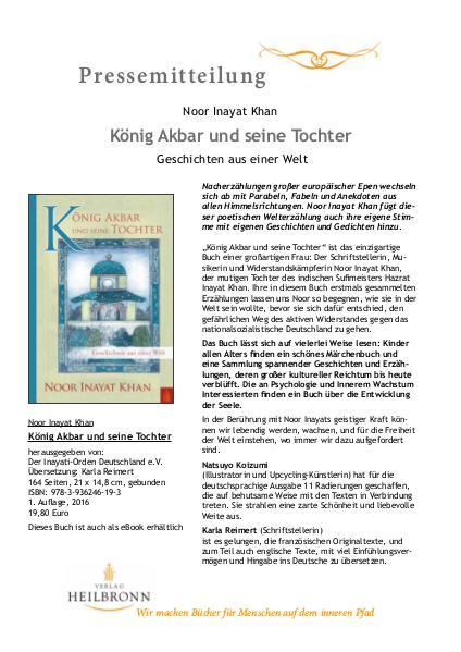 Verlag Heilbronn - Pressemitteilungen König Akbar und seine Tochter von Noor Inayat Khan