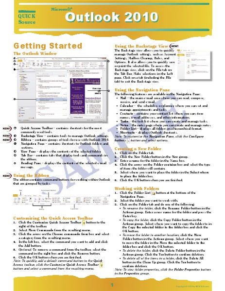 Quick Source Learning Guides Outlook 2010 Quick Source Guide
