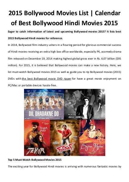 Multimedia Software 2015 Bollywood Movies List