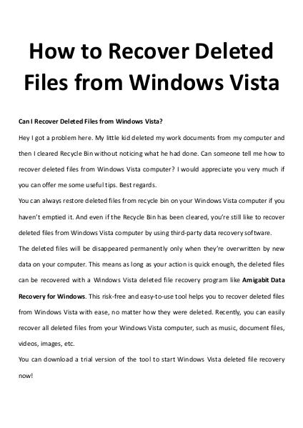 How to Recover Deleted Files from Windows Vista