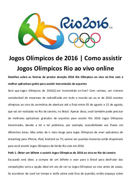 Como assistir jogos olímpicos rio ao vivo online