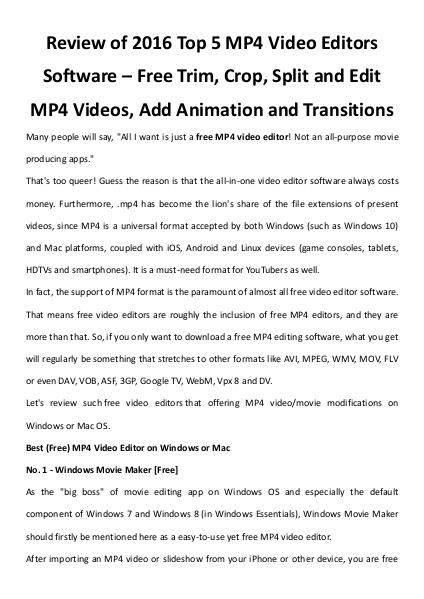 Multimedia Software Top 5 free mp4 video editors review