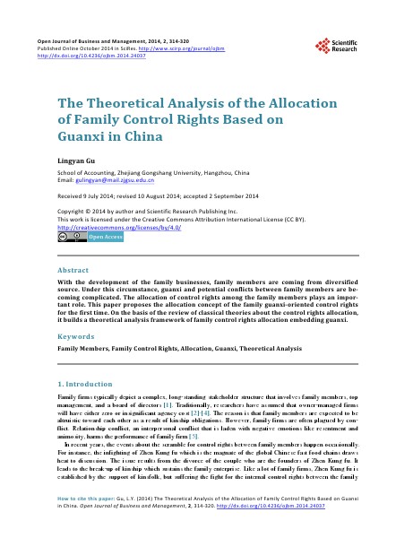 The Theoretical Analysis of the Allocation of Family Control Rights B Oc10/17