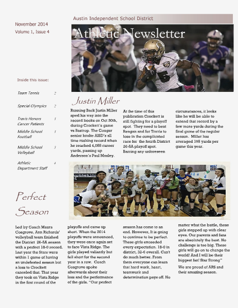 Austin ISD Athletic Newsletter November 2014
