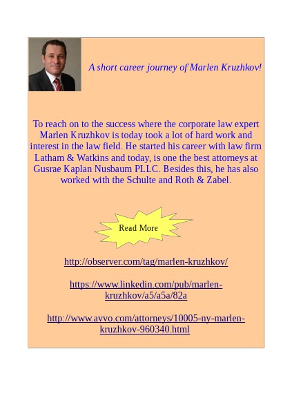 One of the attorneys of Gusrae Kaplan Nusbaum PLLC - Marlen Kruzhkov Career journey of Marlen Kruzhkov!