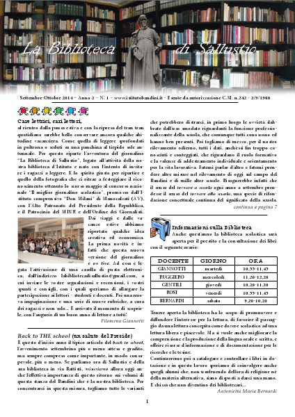 La biblioteca di Sallustio - Numero 1 n.1 set-ott 2014