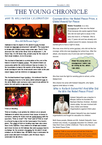 The Young Chronicle: For 1st Graders October 31st, 2014