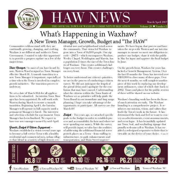 Waxhaw News - The Official Community Publication - Waxhaw, NC Waxhaw News March_April 2017