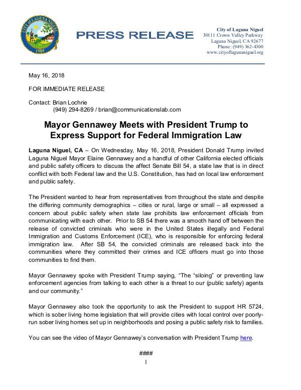 Press Releases Mayor Elaine Gennawey meets with President Trump