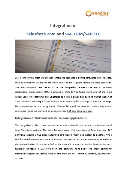 Anodius - CRM consulting services Integration of SAP and Salesforce.com softwares