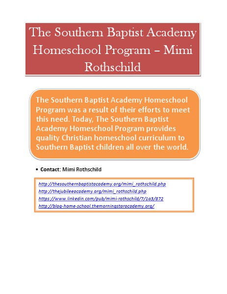 The Southern Baptist Academy Homeschool Program – Mimi Rothschild Learning By Grace, Inc