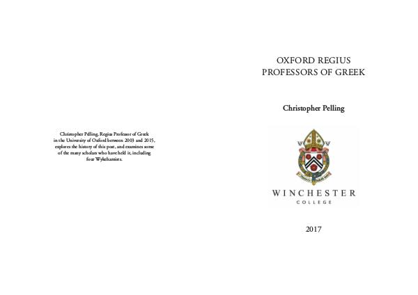 Winchester College Publication Winchester College Classic Talks