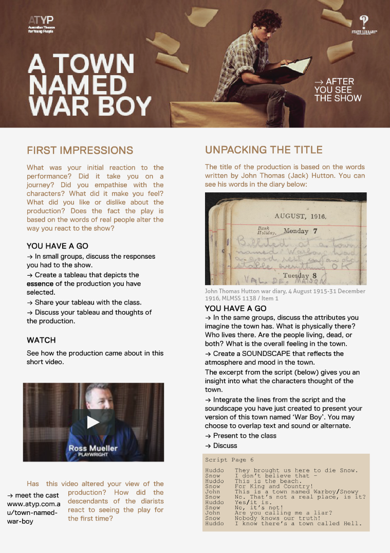 A TOWN NAMED WAR BOY: ATYP After you see the show: 2015 Premiere Season