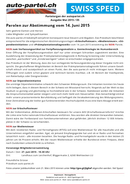 Swiss Speed Swiss Speed Ausgabe Mai 2015 / 05