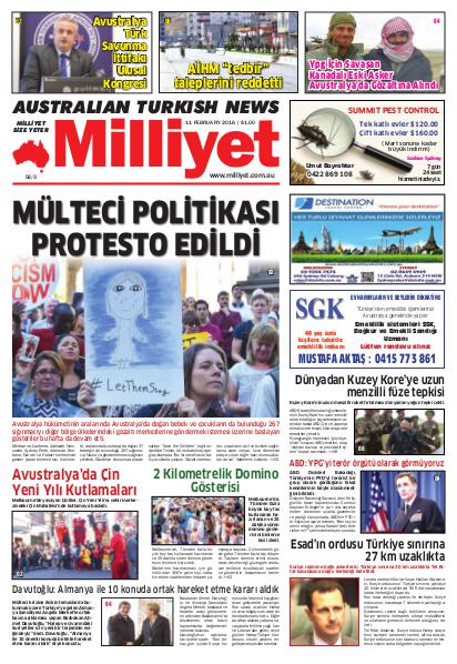 Milliyet Australia Turkish Newspaper 11 Şubat 2016