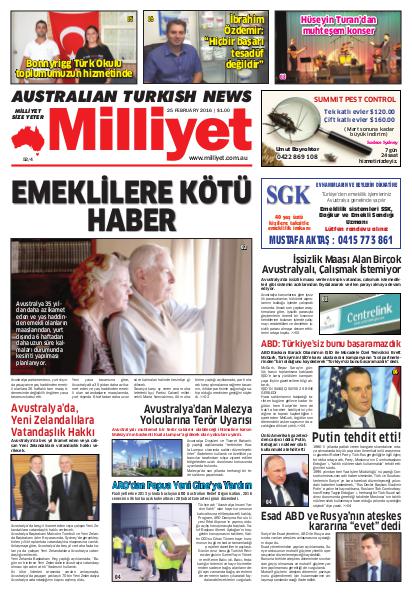 Milliyet Australia Turkish Newspaper 25 Şubat 2016