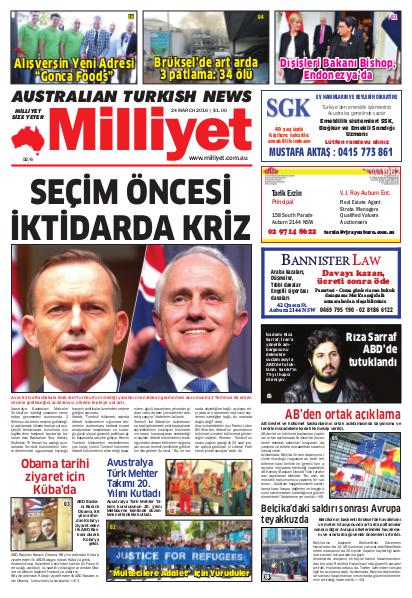 Milliyet Australia Turkish Newspaper 24 Mart 2016