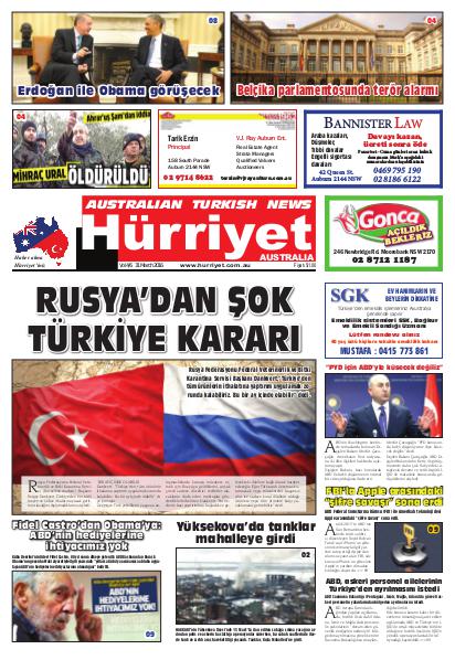 Milliyet Australia Turkish Newspaper 31 Mart 2016