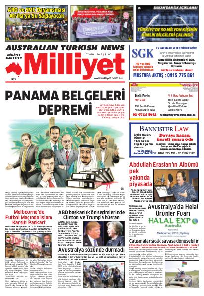 Milliyet Australia Turkish Newspaper 7 Nisan 2016
